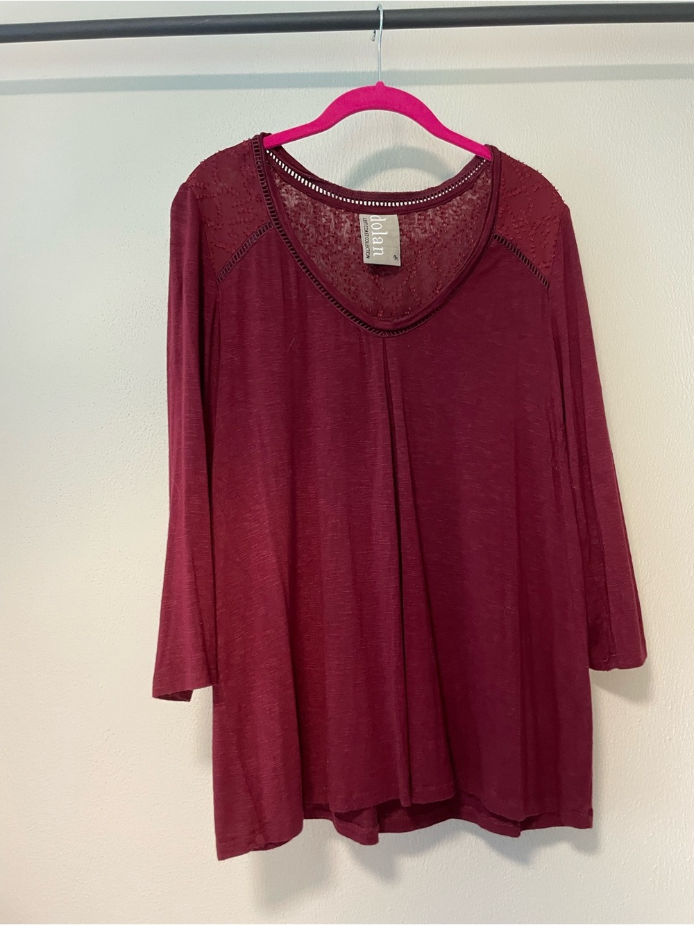 Anthropologie - dolan Women's Burgundy Long Sleeve Lace-Trim Scoop Top